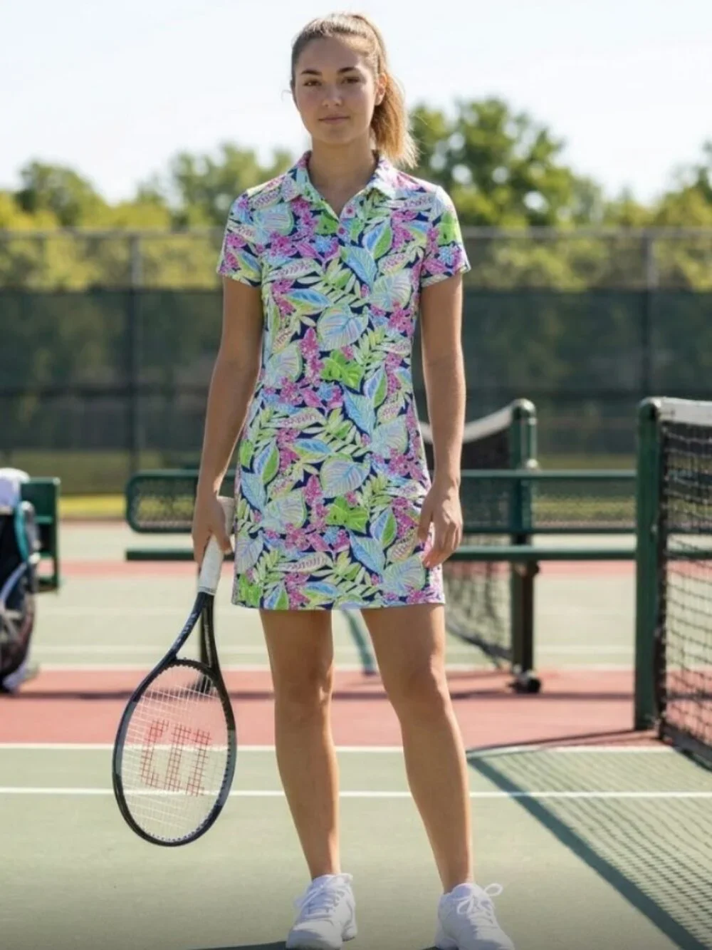 IBKUL Polo Dress S UPF 50+ Sun Protection Short Sleeve Tennis Pickleball Floral